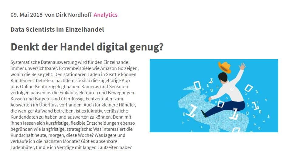 Ein Screenshot von einem Fachbeitrag für die Website BusinessHeute.de über die Digitalisierung im Einzelhandel